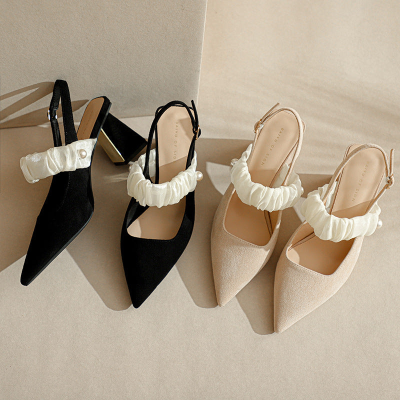 Kvinder Slingback Spids-Fod Hæle med Dekorativ Rem Stilla