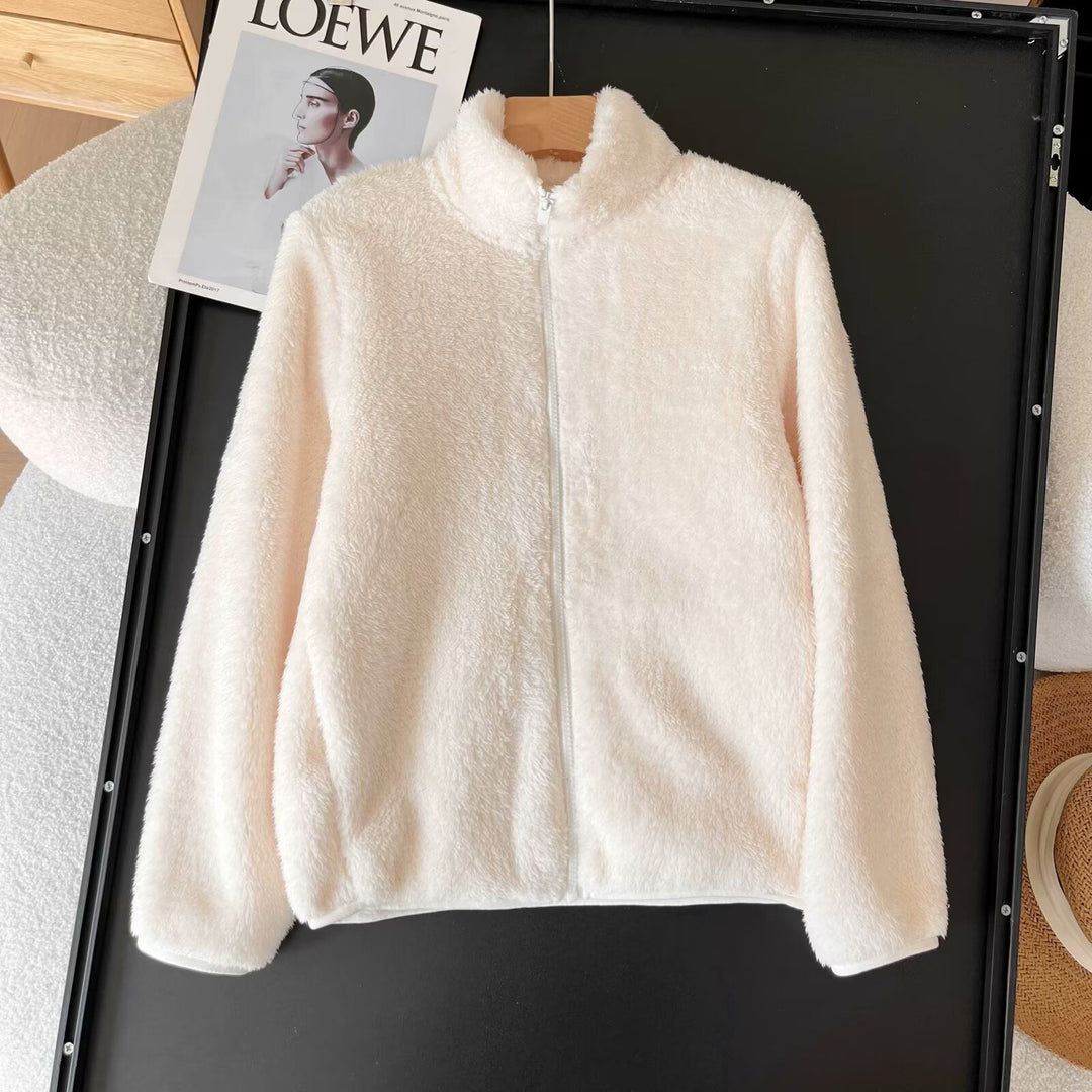 Kvinder Fluffy Fleece Jakke med Høj Krave og Lynlås Stilla