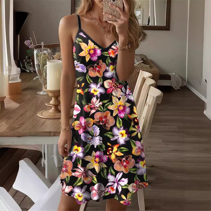 Dame Etuikjole med blomstermønster og justerbare spaghetti-stropper Stilla