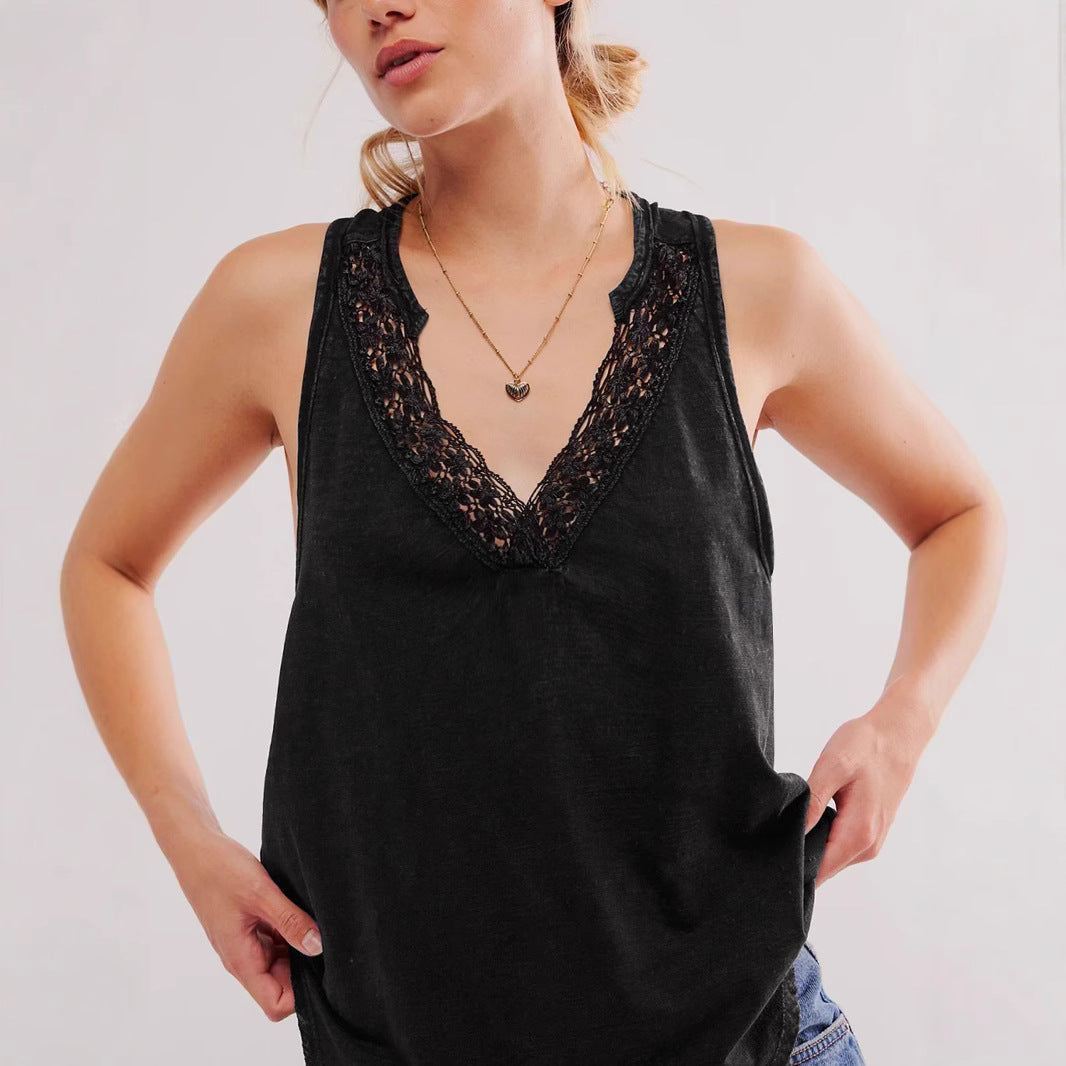 Dame Vintage Spids V-Udskæring Top Stilla