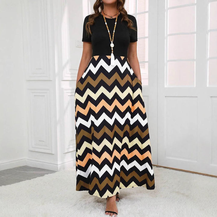 Dame Langærmet Maxikjole med moderne Zigzag-design Stilla