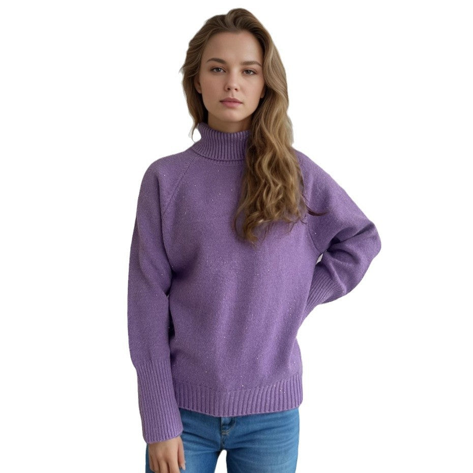 Damer elegant turtleneck sweater med struktureret strikdesign og glitrende accenter Stilla