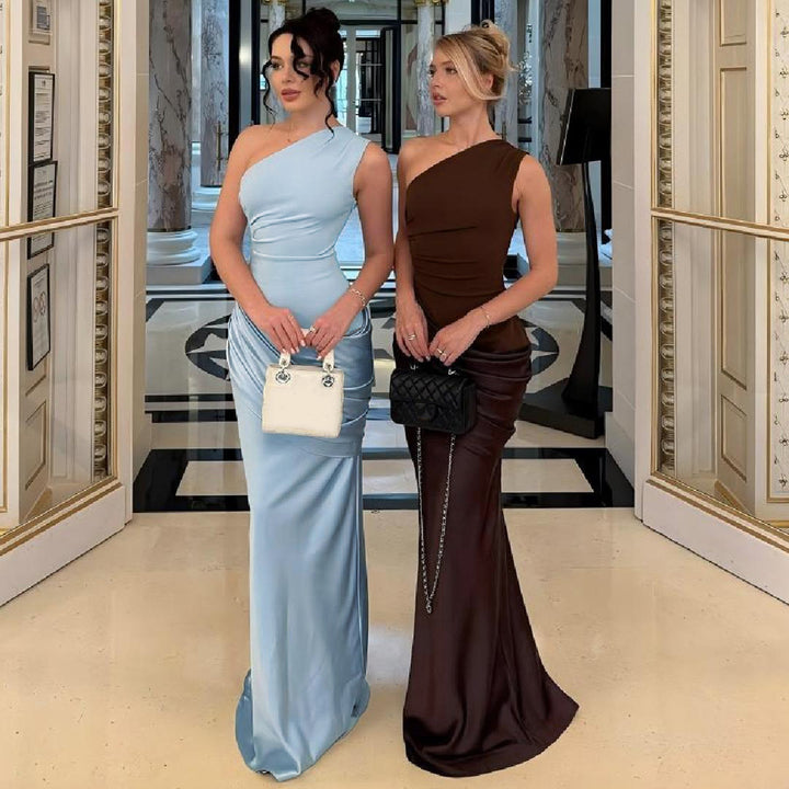 Dame Elegant Maxikjole med asymmetrisk snit og raffinerede draperinger Skovae