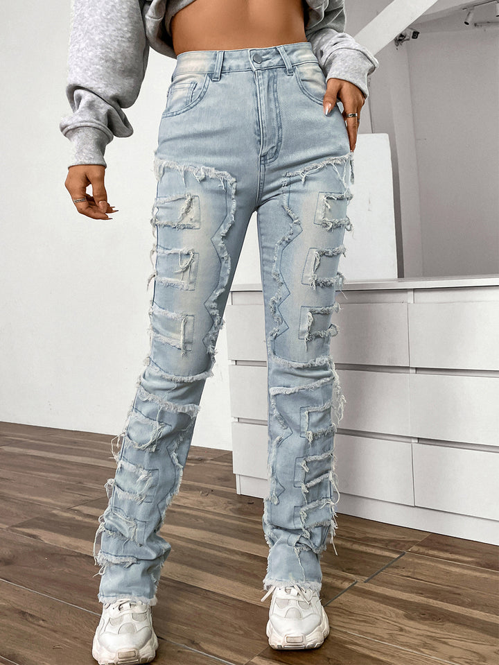 Dame Cargo-Jeans med iøjnefaldende applikationer og afslappet snit Stilla