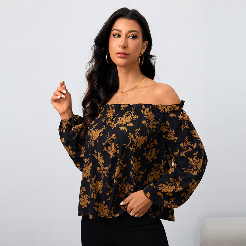 Kvinder Off-Shoulder Bluse med Blomsterprint og Elastiske Ærmer Stilla