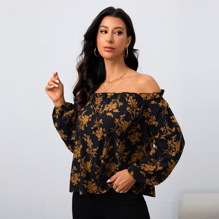 Kvinder Off-Shoulder Bluse med Blomsterprint og Elastiske Ærmer Stilla