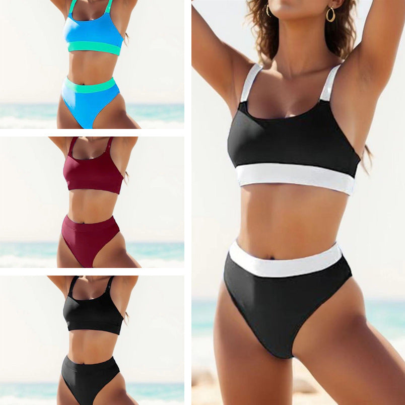 Damer Bikini-sæt med sportslig Crop-top og høj benudskæring Stilla