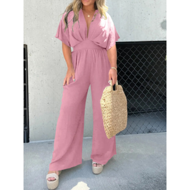 Dame elegant jumpsuit med bred ben og dyb V-udskæring Stilla