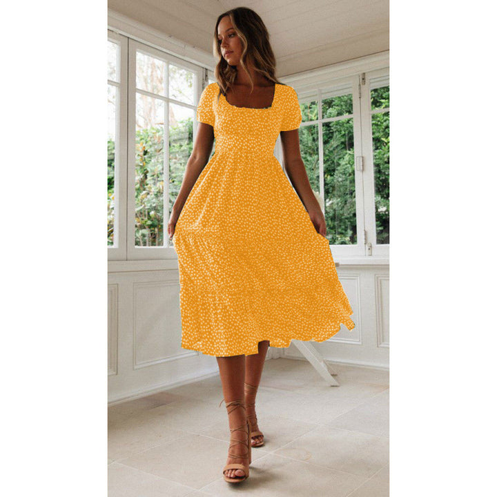 Femme Floral Print Maxi-Kjole med firkantet Udsnit Stilla