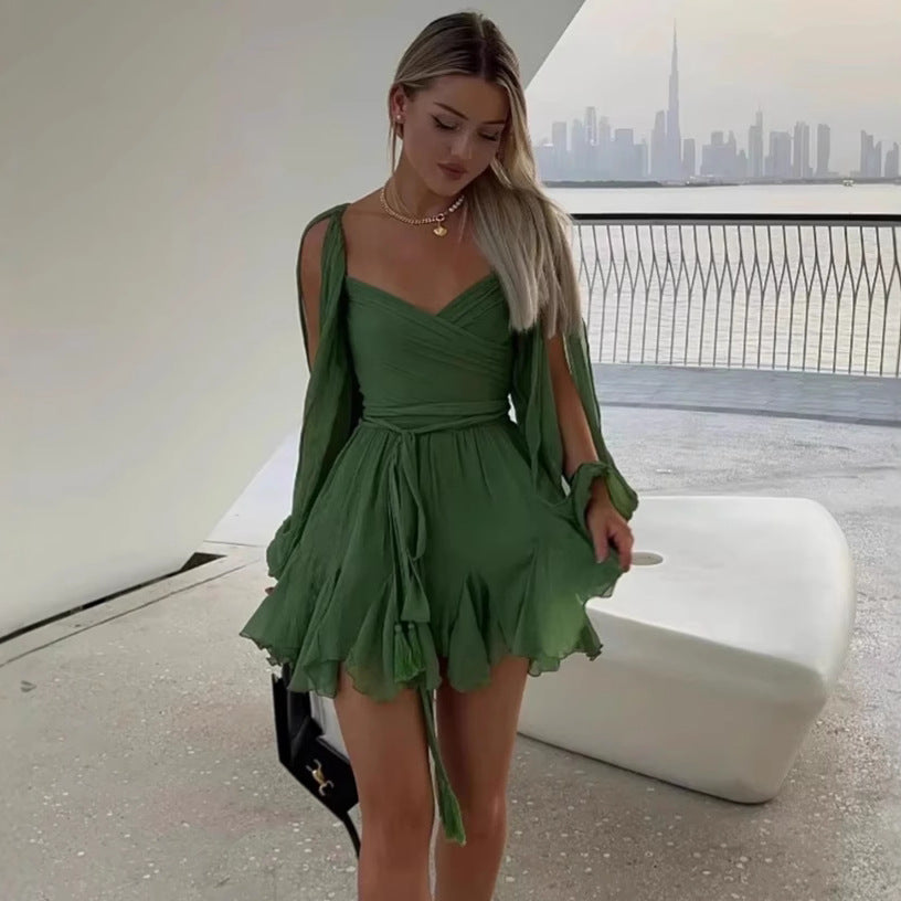Femme Wrap-bluse med snøring i ryggen og lange ærmer Stilla