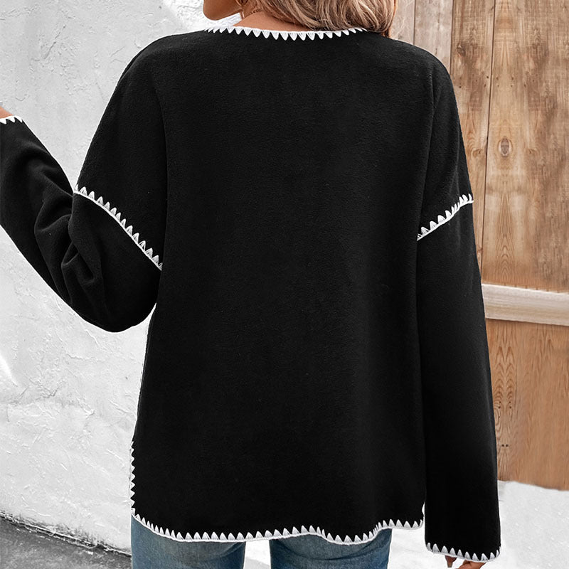 Dame afslappet oversized jakke med kontrastfarvet kant Stilla