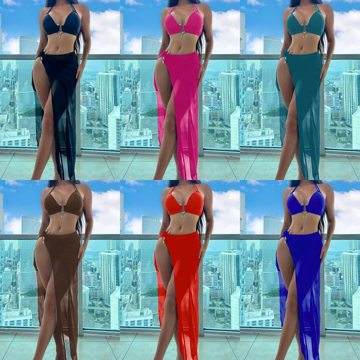 Dame Bikini-sæt med elegant indpakningsskørt og raffinerede detaljer Skovae