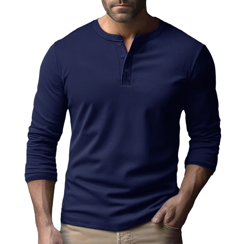 Herrer Langærmet Henley-shirt med gennemgående knaplukning og blød bomuldsblanding Stilla