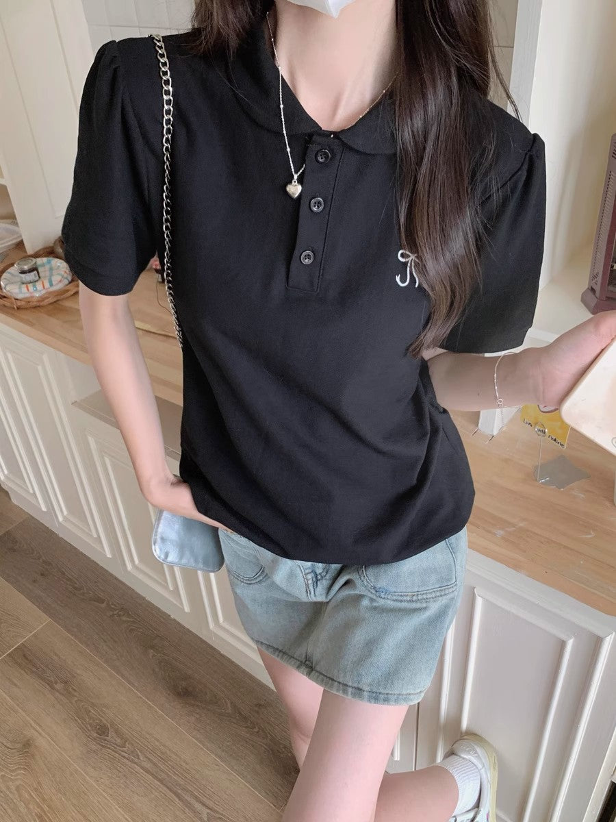 Dame Kortærmet Polo-Shirt med stilfulde Puffærmer Stilla