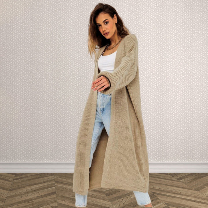 Kvinders chunky strikket cardigan med åben frontdesign og dybe lommer Stilla