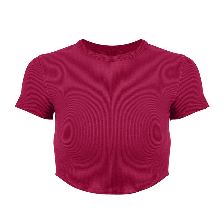 Dame Rib-Crop-Top i elastisk materiale med rund halsudskæring Stilla