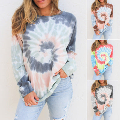 Dame løs sweatshirt med hypnotiserende tie-dye-mønster Stilla