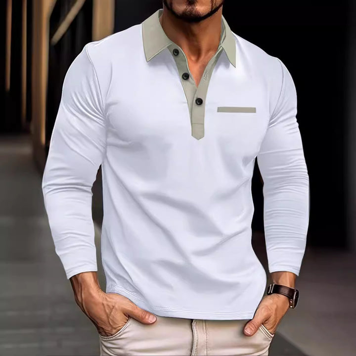 Herre Langærmet Poloshirt med moderne krave og praktisk brystlomme Stilla