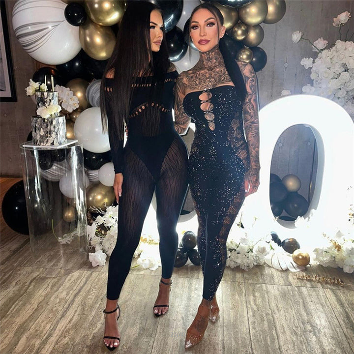Dame Langærmet Body med off-Shoulder Design og transparente indsatser Stilla