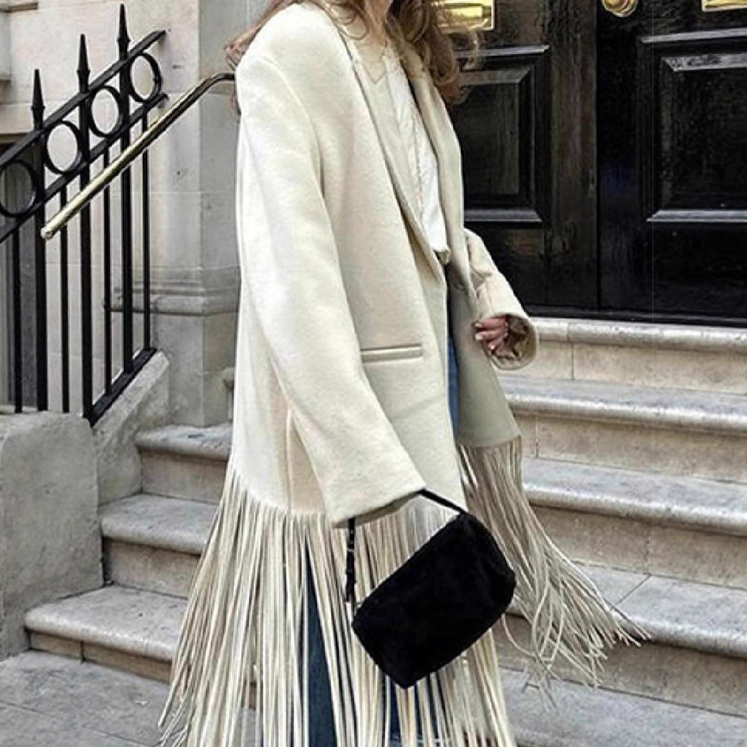 Kvinders oversized frakke med frynser Stilla