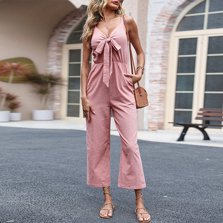 Femme Chic Bredbenet Jumpsuit med Sløjfedetail Stilla
