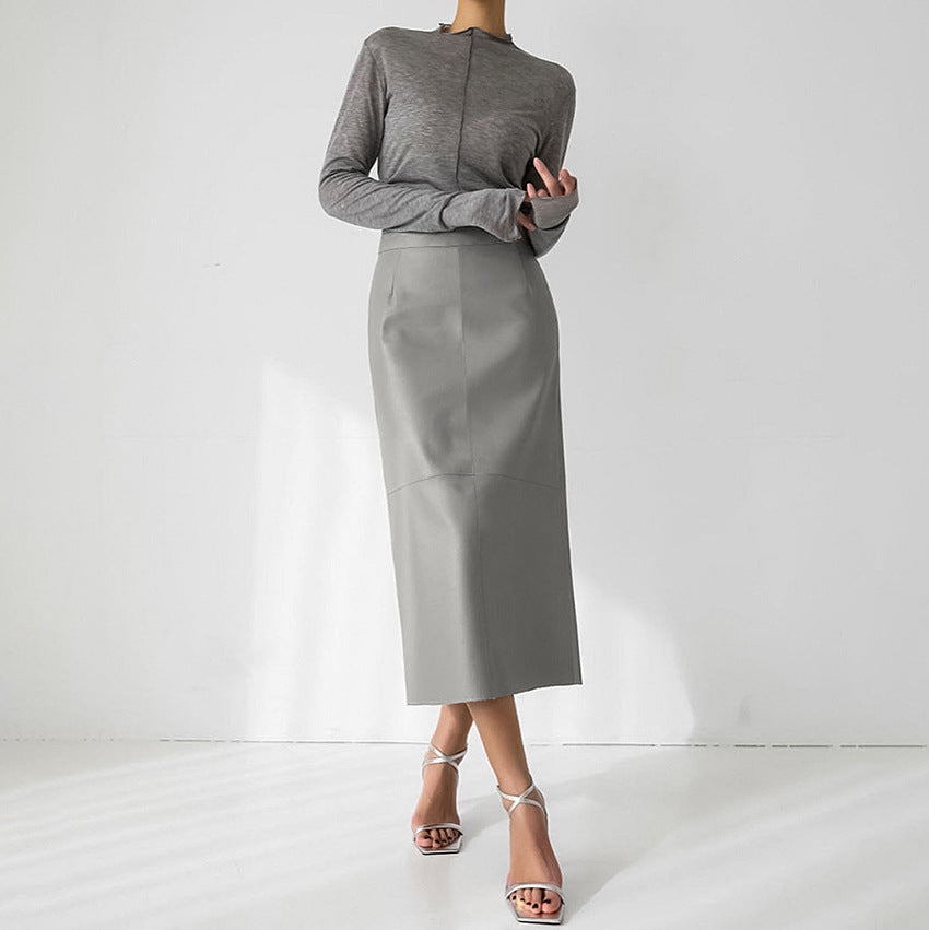 Dame Elegant Midi-skirt lavet af høj kvalitet kunstlæder med smal pasform og sømløst design Stilla