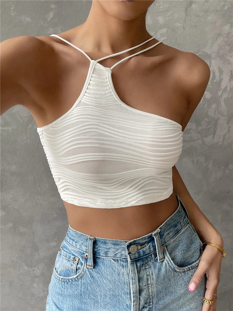 Dame Crop-top med raffineret bølgestruktur og justerbare spaghettistropper Stilla