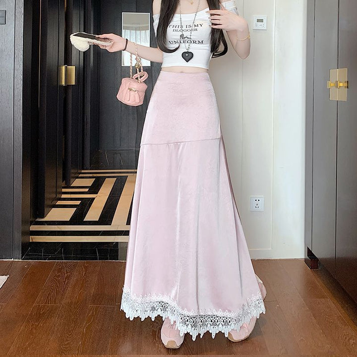 Femme Boho-stil maxi-nederdel med spidskant Stilla