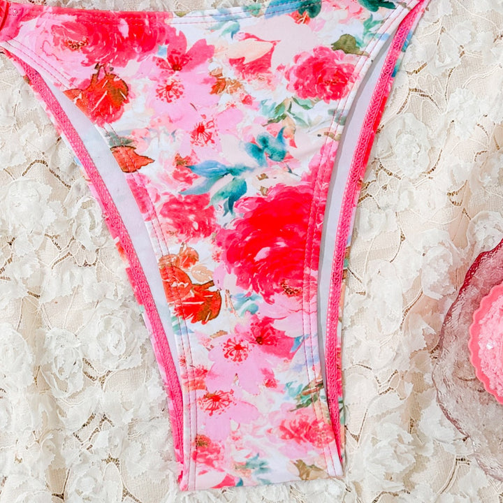Dame Floral Print Bandeau Bikini Sæt Stilla