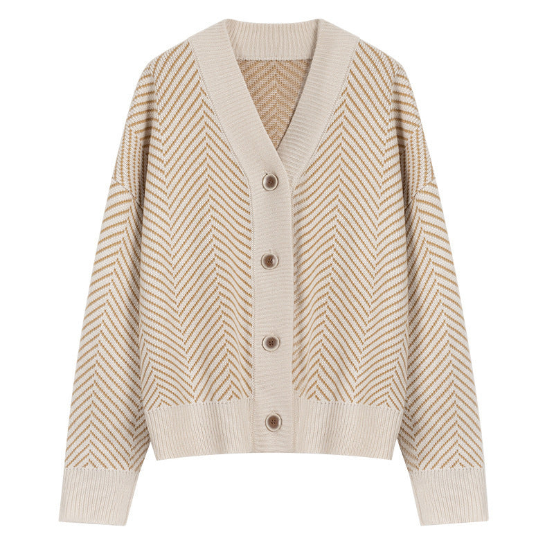 Kvinders cardigan med zigzag mønster og knaplukning Stilla
