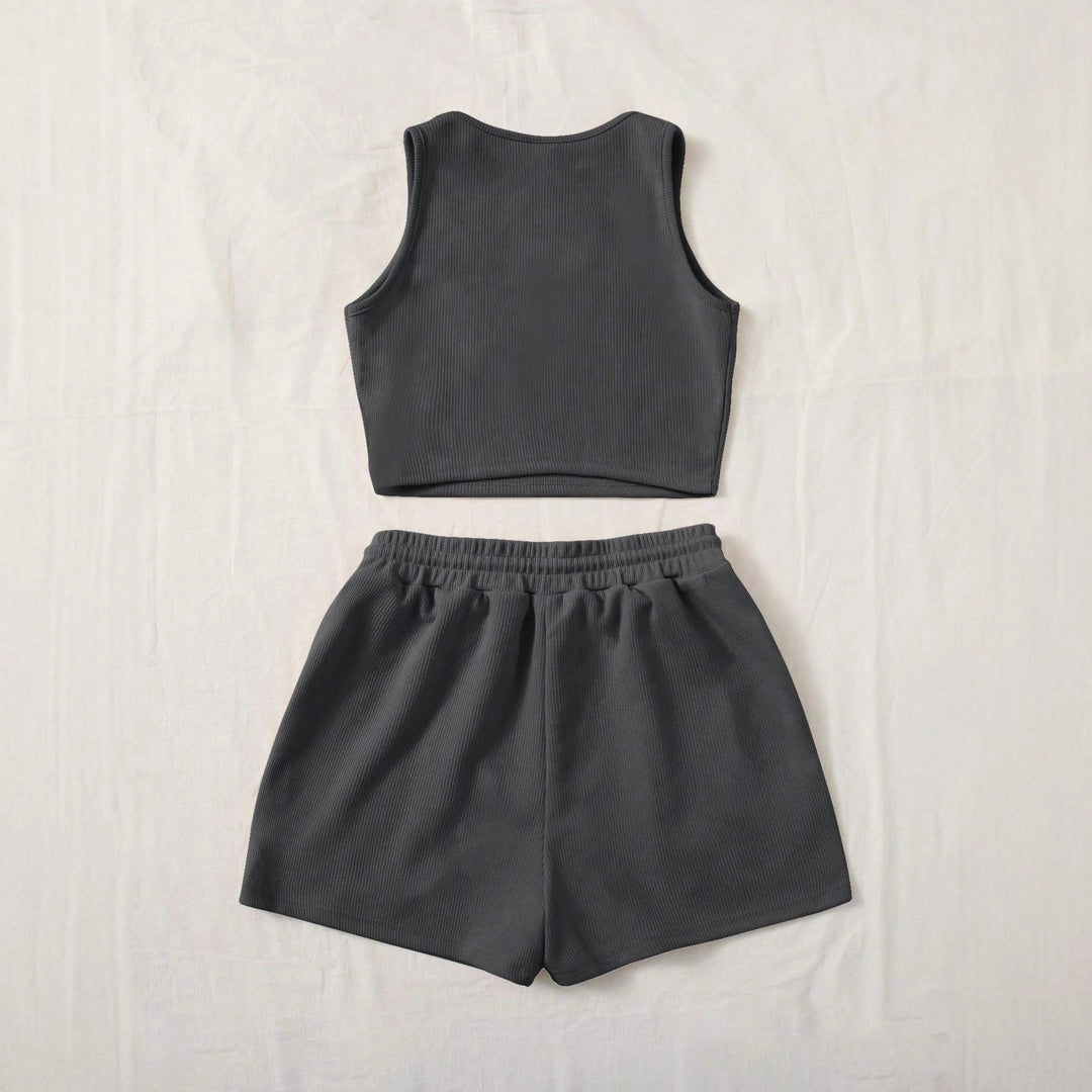 Dame Sporty To-delt Sæt med Top og Shorts Skovae