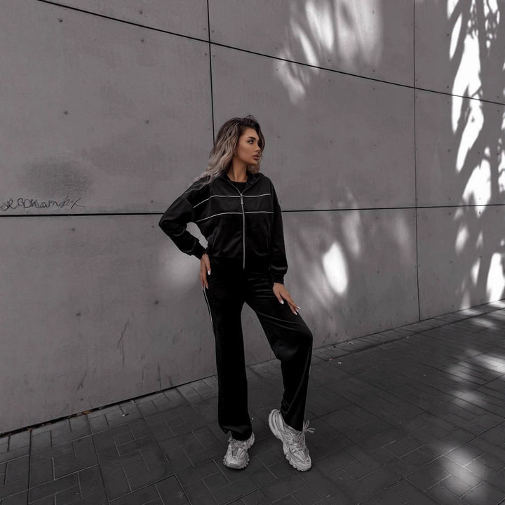 Damer sporty-elegant fleece tracksuit med lynlås Skovae