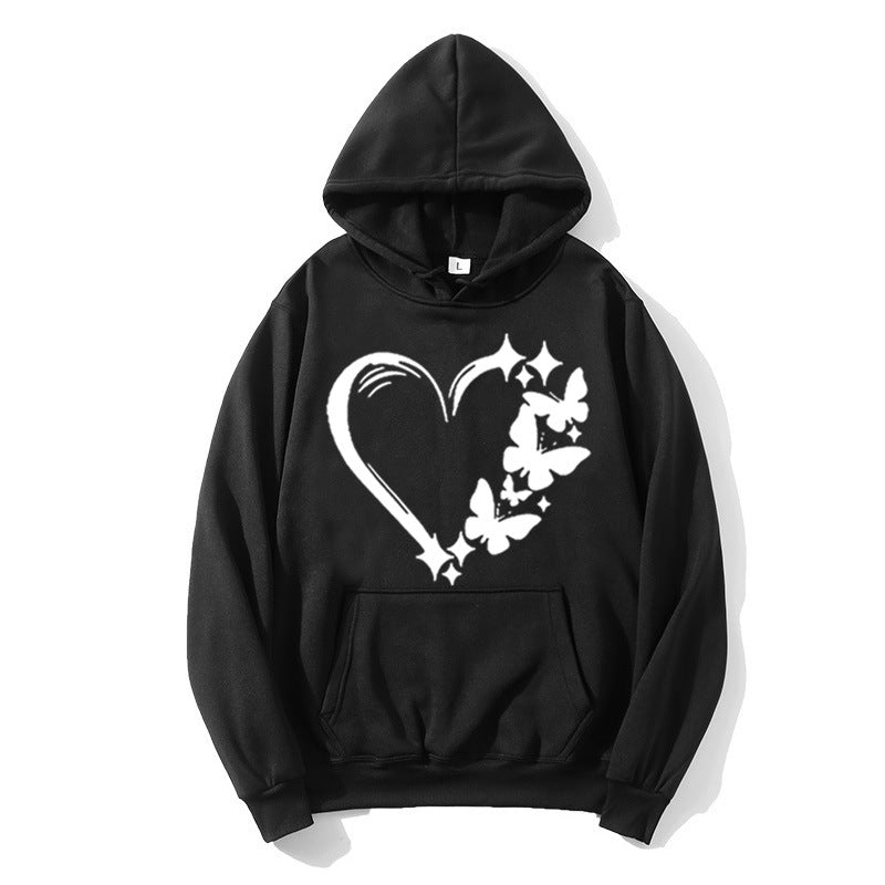 Kvindernes hoodie med kreativ hjerte- og sommerfugledesign Skovae