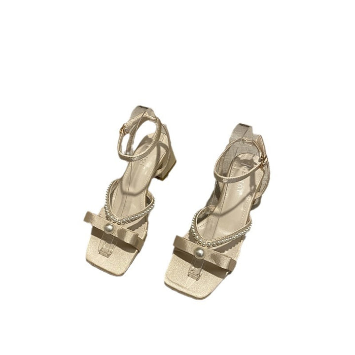 Femme Elegante Open-Toe Blokhæl Sandaler med Perle Detaljer Stilla