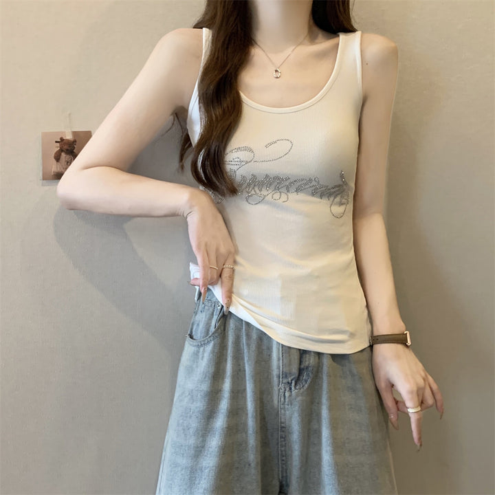 Dame Sleek Rib-top med Strassdetaljer Stilla