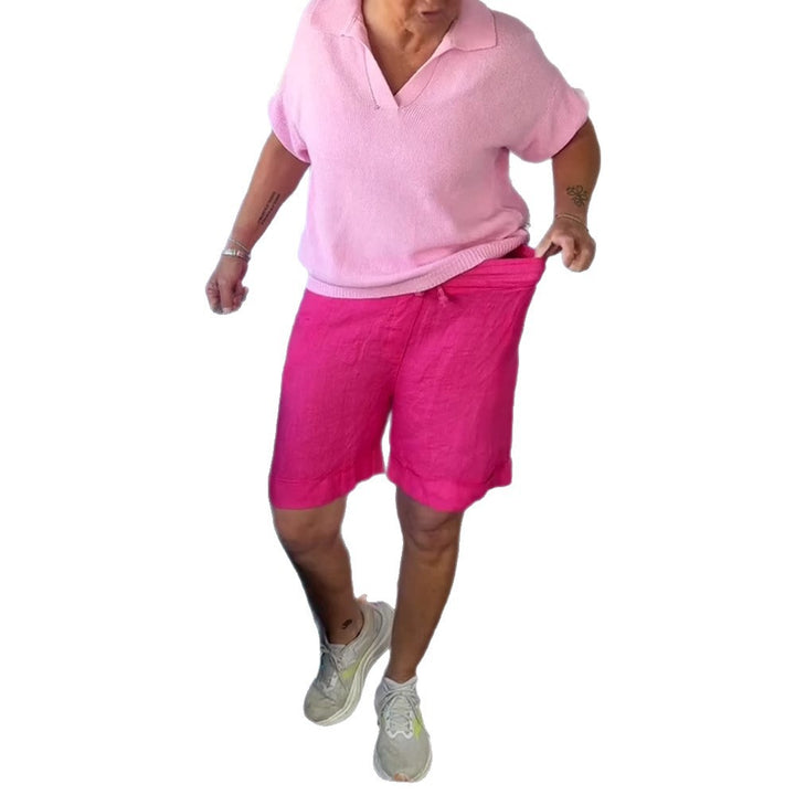Dame i Leinenmix-Relaxshorts med elastisk komfortliv og sidelommer Skovae