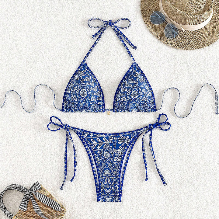 Dame triangel-bikini med justerbare bindebånd og blomsterprint Skovae