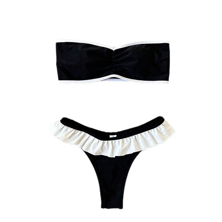 Dame Bandeau-bikini-sæt med flæse-bikini-bund Skovae