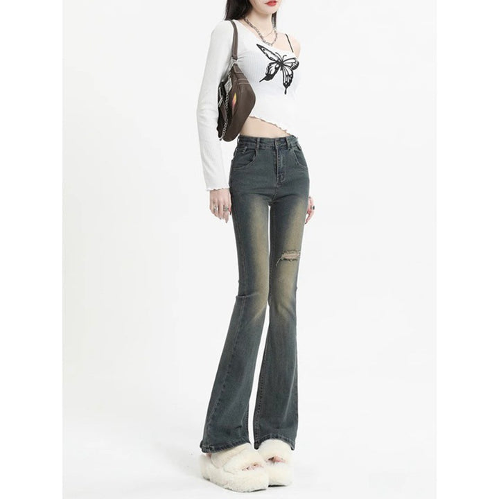 Dame Flared Jeans med moderigtig Destroyed-effekt Stilla
