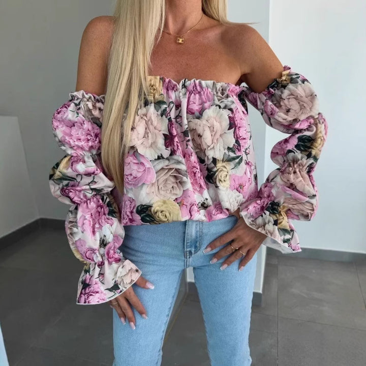 Dame Off-Shoulder Blomst Bluse med Ballonærmer Stilla