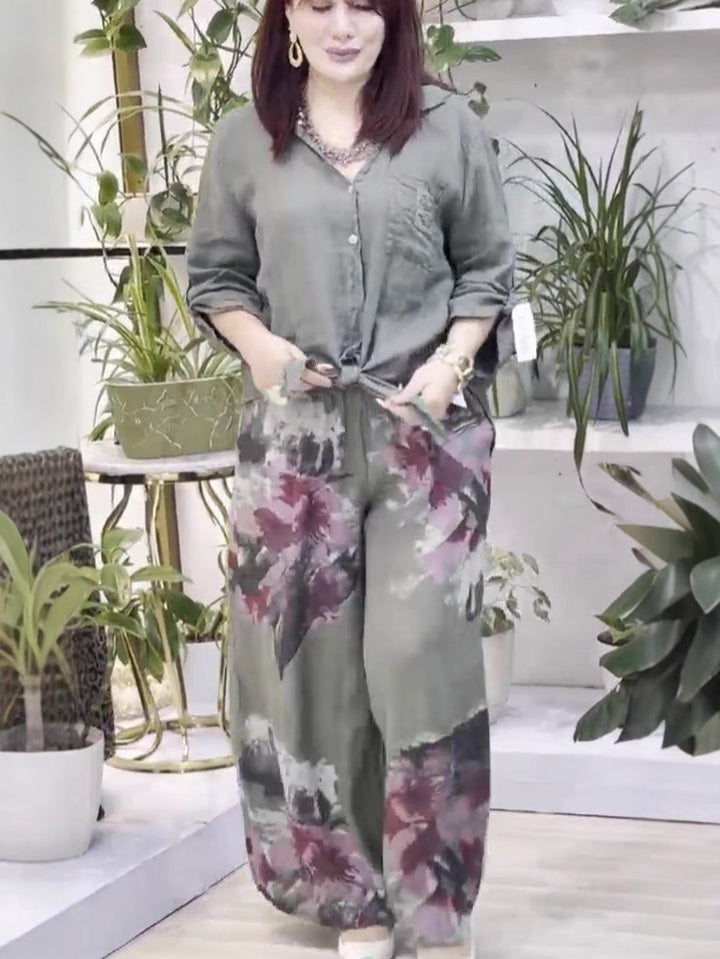 Dame legeret jakkesæt med blomstret mønster Stiila