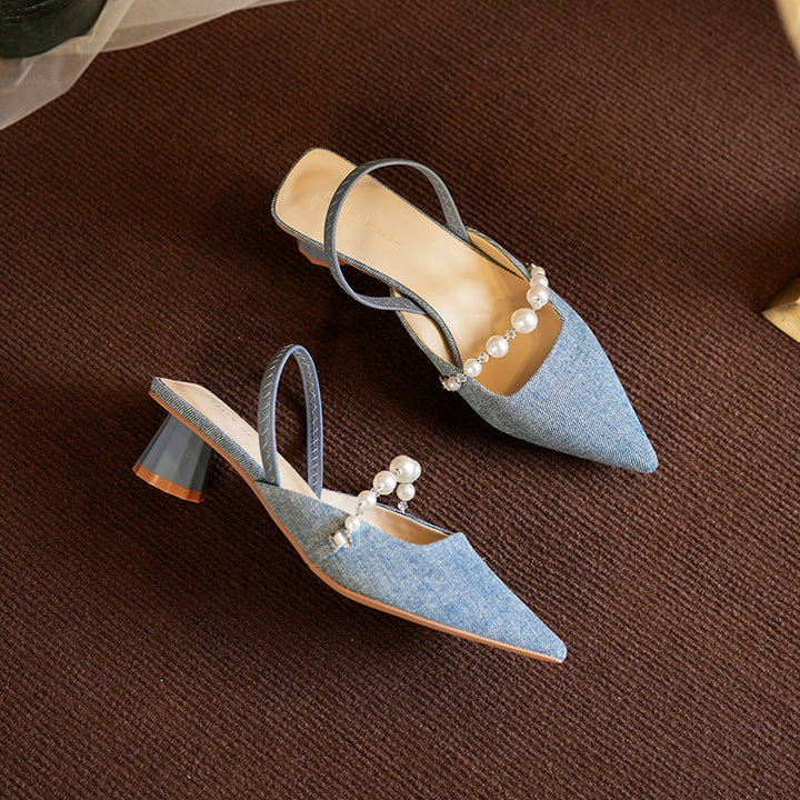 Dame Slingback-pumper med spids tå og perle-stropdetalje Stilla