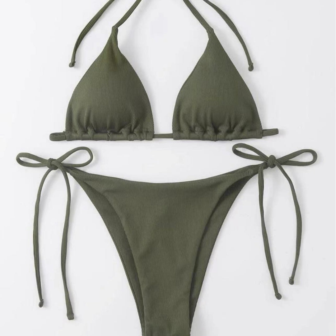 Dame Triangel-Bikini-Sæt med justerbare bindebånd og ribbet design Stilla