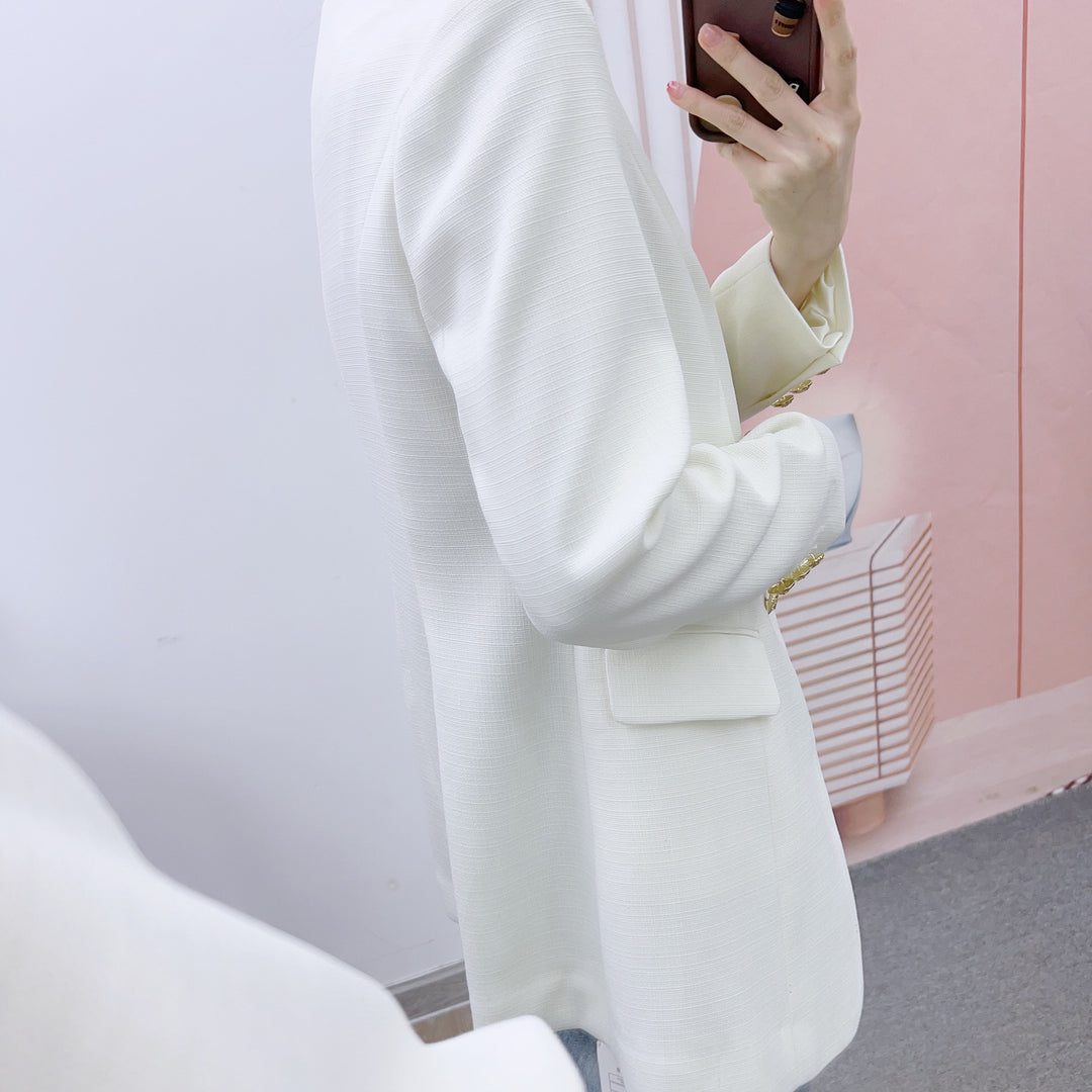 Dame Elegant Blazerjakke med gyldne knappedetaljer og struktureret design Stilla