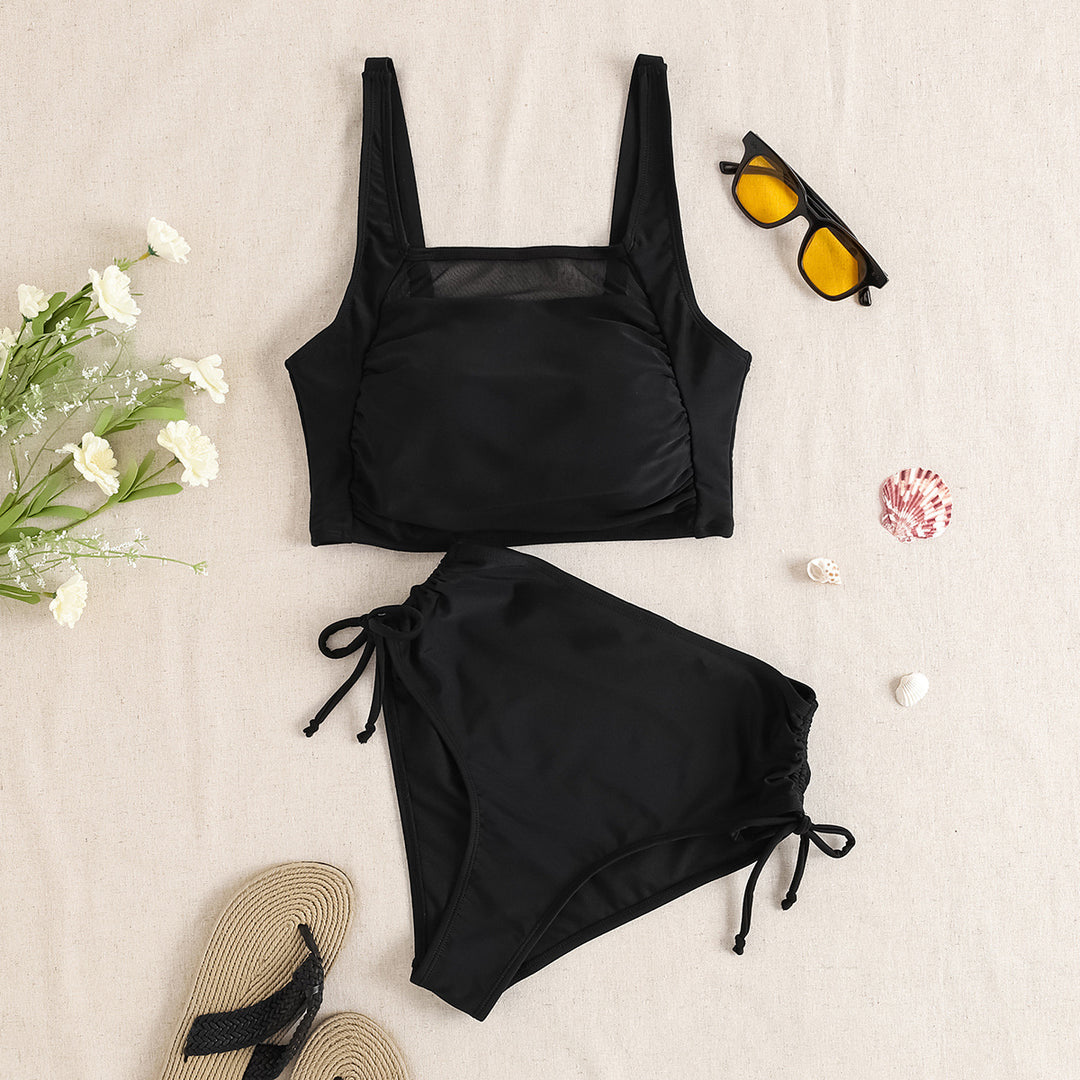 Dame Højdalte Bikini-Sæt med elegant Mesh-indsats og justerbare sidesnore Stilla