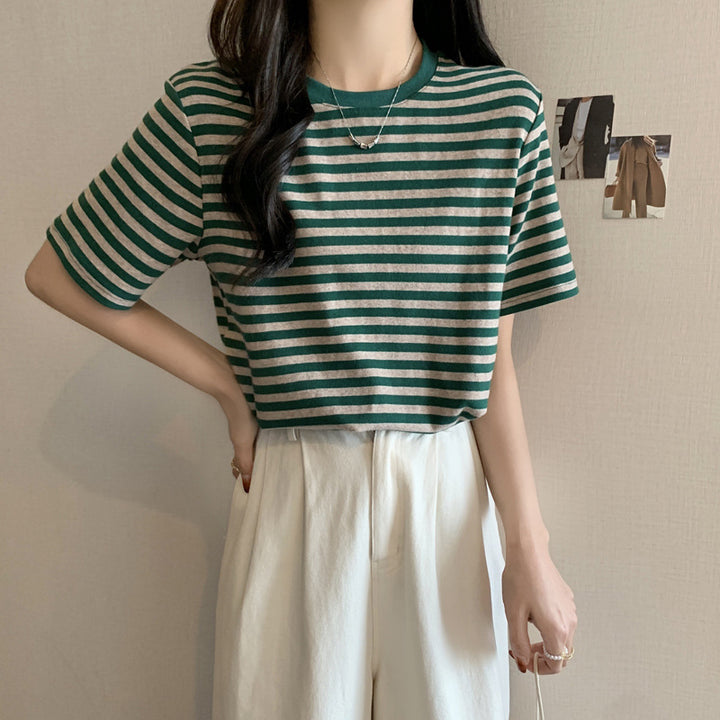 Femme Stribet Løs Boxy Tee Stilla