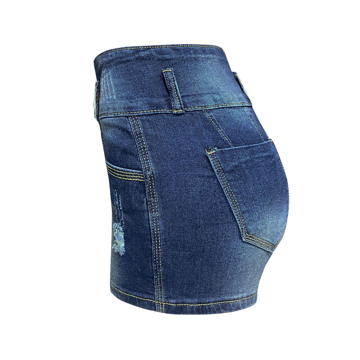 Damer Højtaljede Denim-Shorts med knapdetaljer og trendy snit Stilla