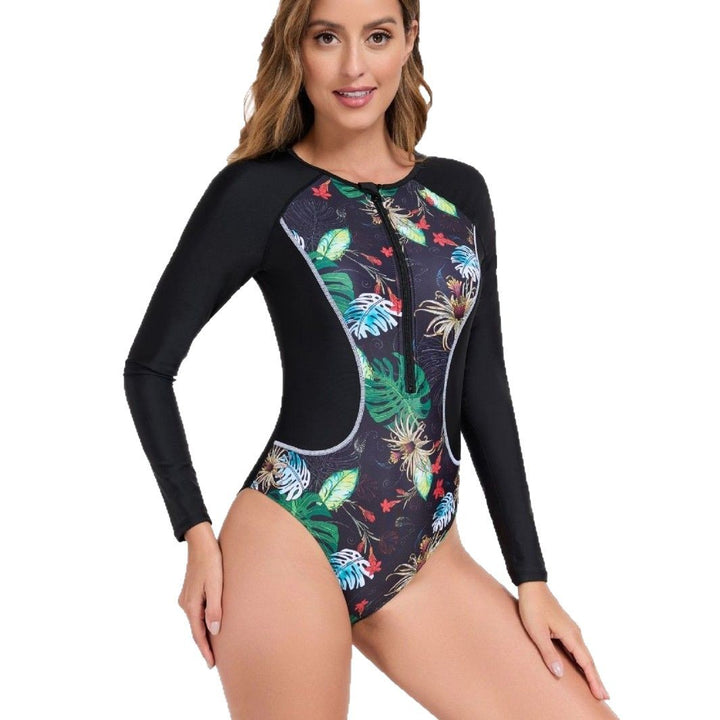 Dame Ét One Piece Badedragt med blomsterprint og lange ærmer Stilla