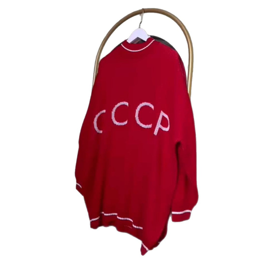 Kvinders løse strikket sweater med retro print Stilla