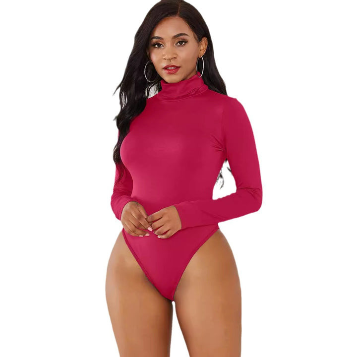 Dame Elegant Langærmet bodystocking med høj krave og figurformende snit Stilla